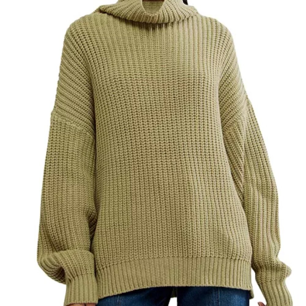 Swim Too Deep Free People Sz S Forest Green Oversized Baggy Thick Knit Sweater